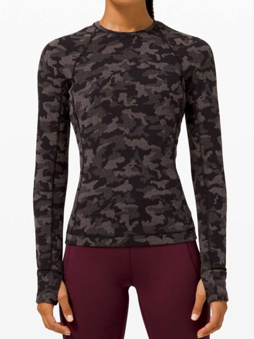 Lululemon Runderful Long Sleeve, Heritage Camo Jacquard Black Lunar Rock